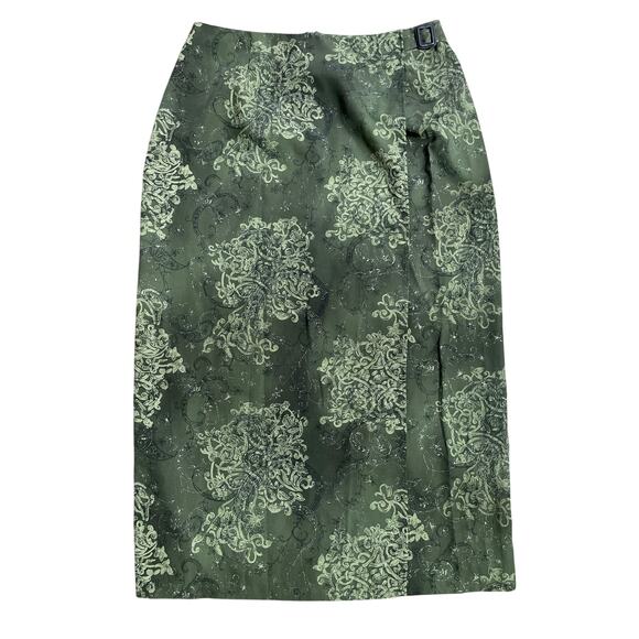 Vintage Cynthia Taylor Green Whimsical Glitter Print Faux Wrap Skirt Size 16 - Picture 1 of 6